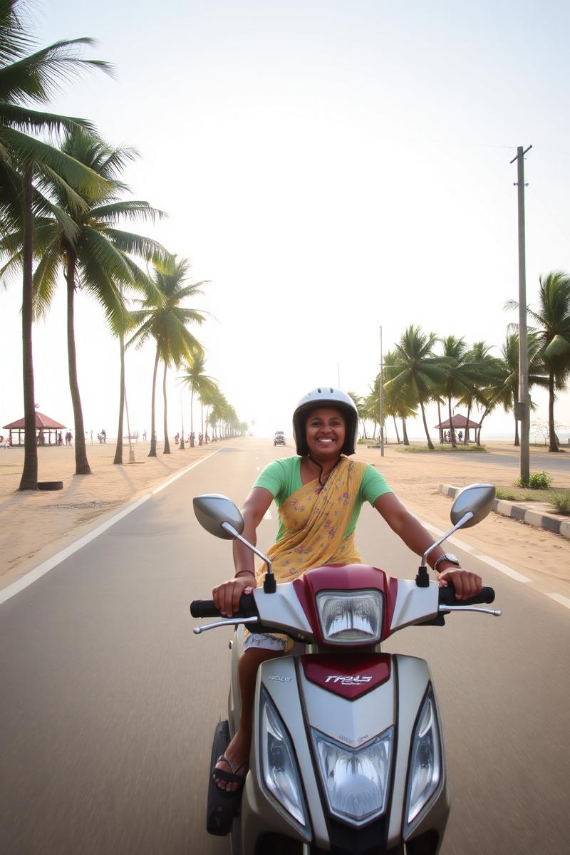 Two riders on a scooter along a coastal road