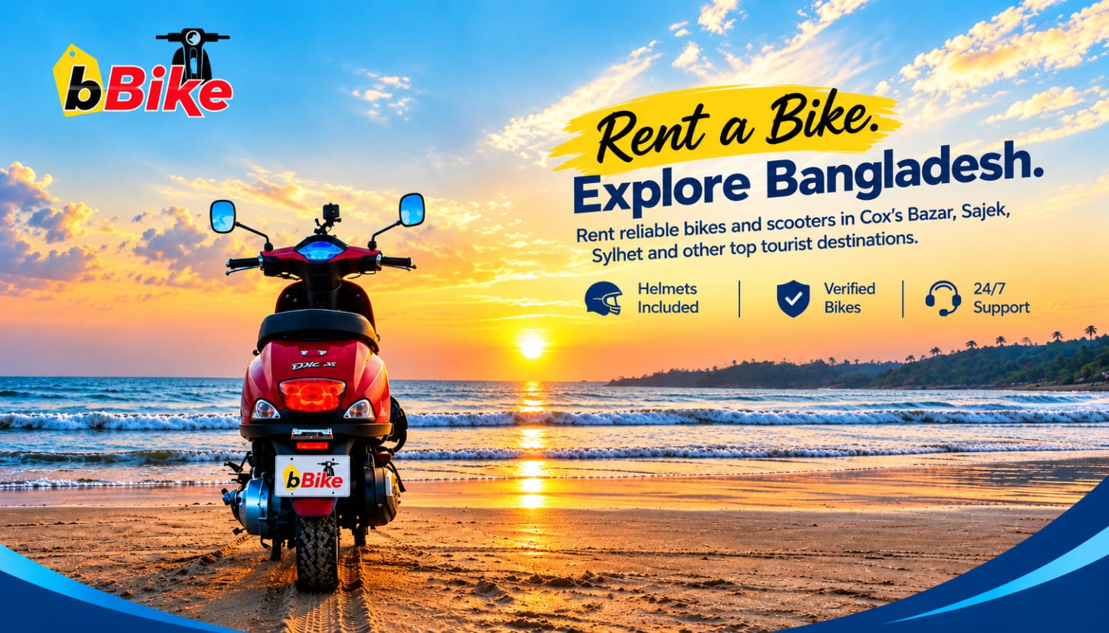 Motorbike parked on coastal marine drive road at sunset